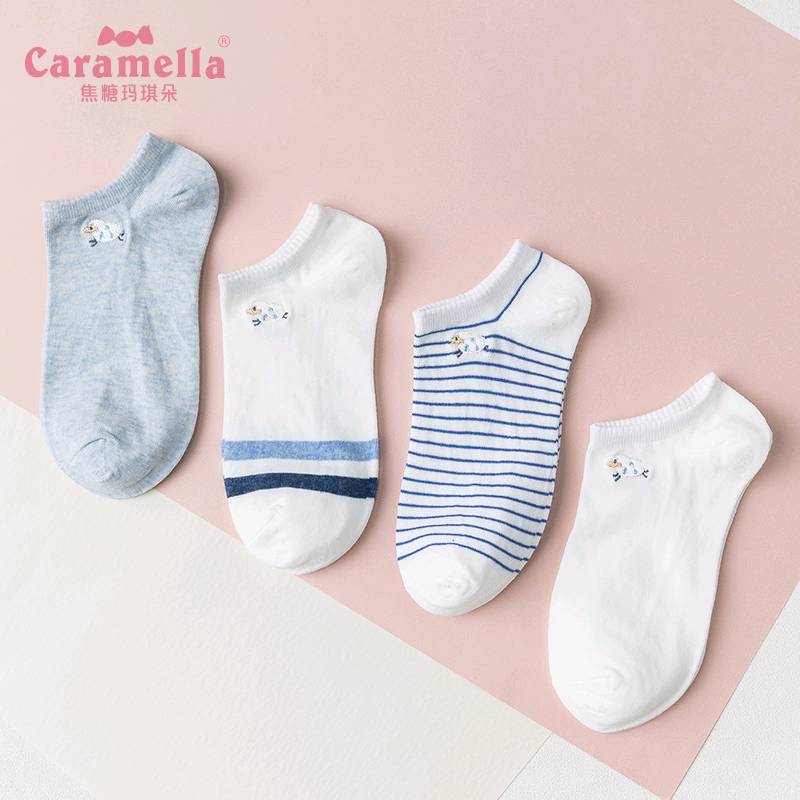 CARAMELLA可爱学院风船袜四双