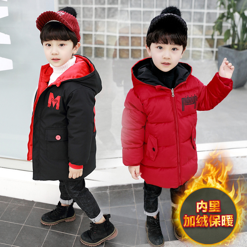 Boy double face wearing cotton clothes 2020 new children's winter clothing children cotton padded jacket with thickened medium length version cotton jacket jacket