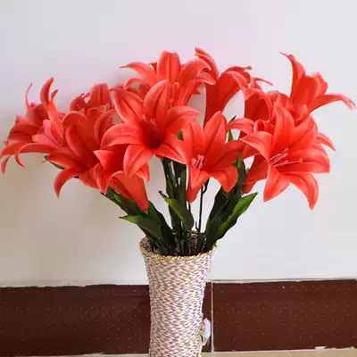 仿真香水百合花束包邮红色9头大花朵装饰假花客厅紫色花瓶插花
