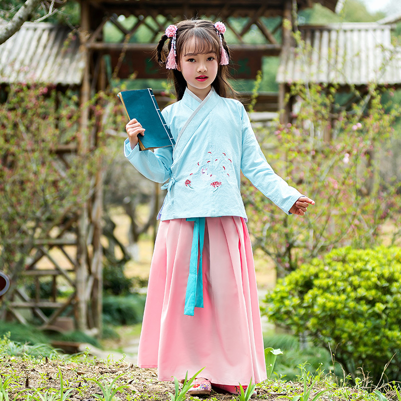 Girl's Handsuit suit Little girl Spurs embroidered blouses Long dress National schoolgown Child baby Dom Costume Ancient Dress