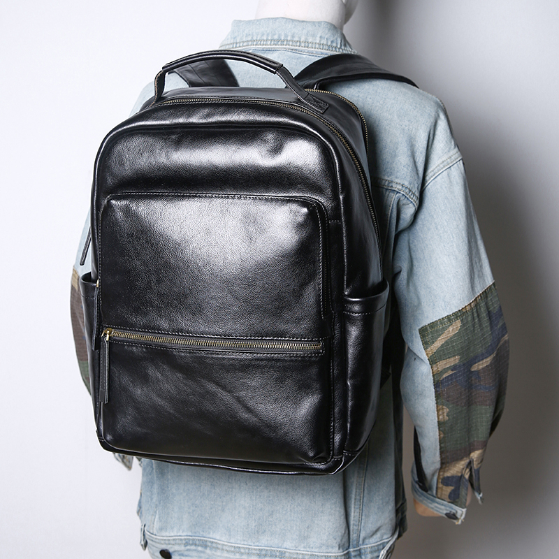 Genuine Leather Backpack for Men, Large Capacity, Short-Distance Business Trip Leather Backpack, Travel Business Commuting First-Layer Cowhide Computer Bag