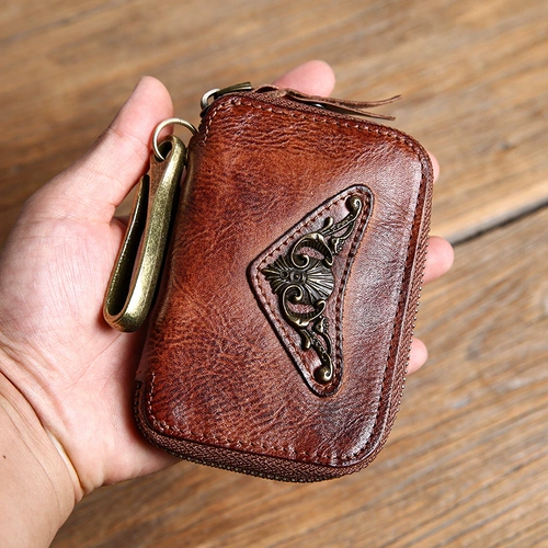 Ретро ключница ручной работы, кожаный маленький кошелек, подвеска, ключи от машины, из натуральной кожи, воловья кожа