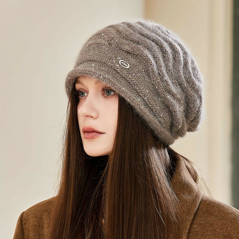 Autumn Winter new Baotou Mao Line Mom hat children 100 lap warm heaps and heaps hat-in-face small knit middle-aged people hat-Taobao