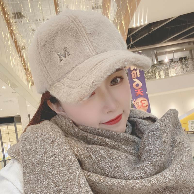 Cap Plush Rabbit Fur Woman Autumn Winter Thickened Warm Duck Tongue Cap Baseball Cap Tide Man Street 100 Hitch Winter Korean Version-Taobao