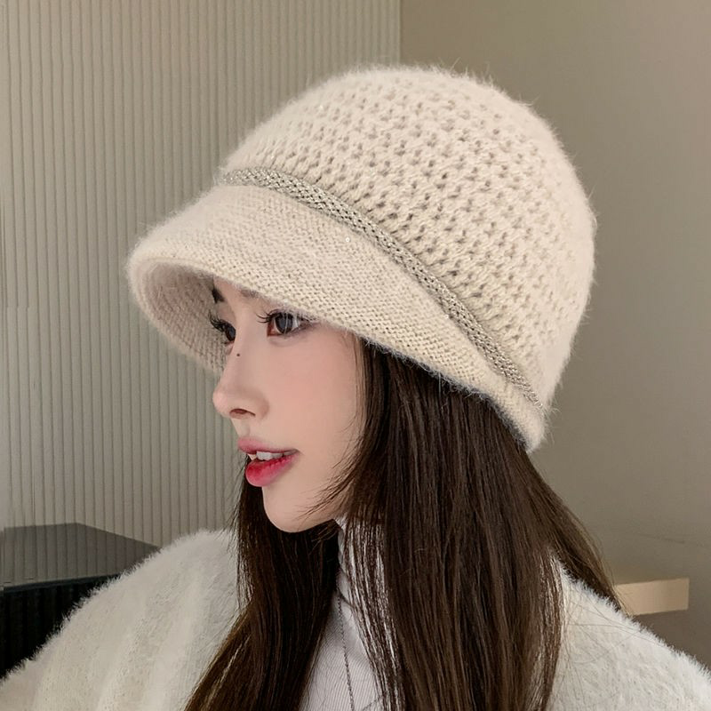 Rabbit Hair Hat Woman 2023 New Autumn Winter Ocean Air 100 Hitch Warm Thickened Protective Ear Hair Line Hat Knitted Hat New-Taobao