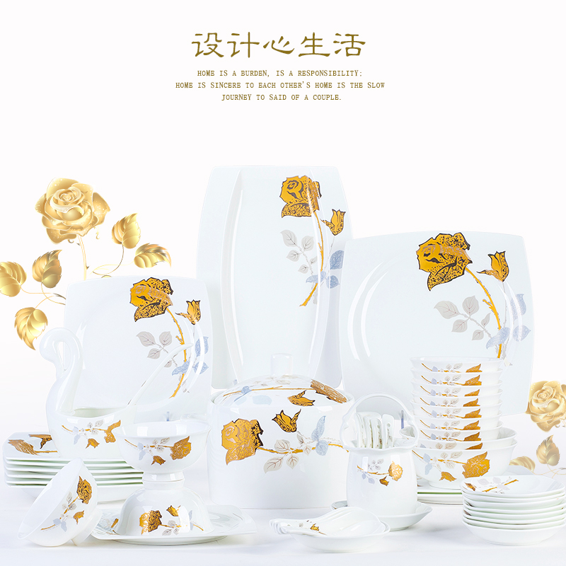 Dishes suit household combined European jingdezhen porcelain tableware Dishes chopsticks contracted ipads ceramic bowl Dishes for dinner