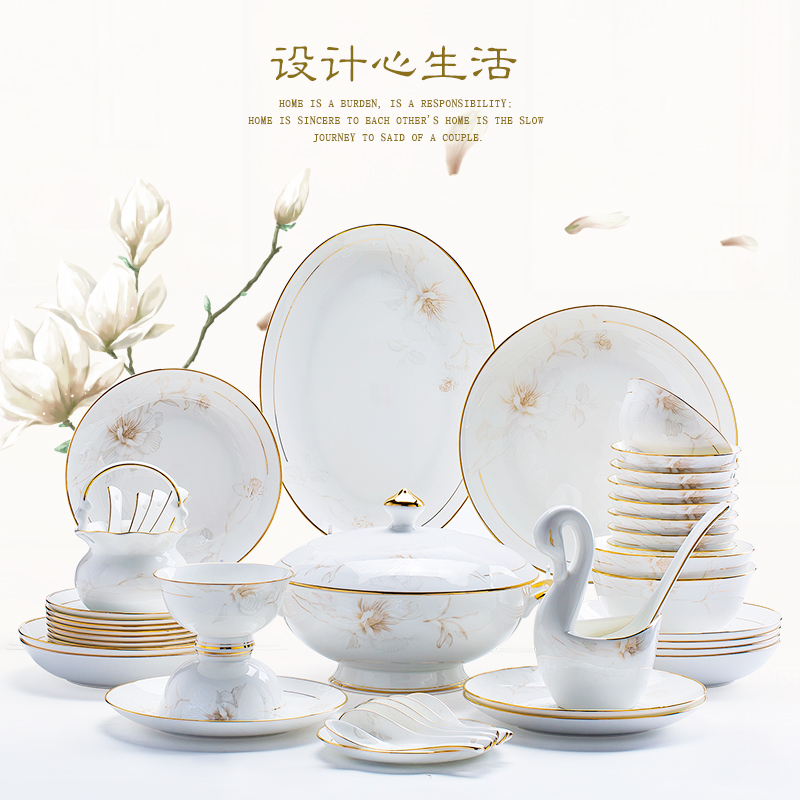 Jingdezhen high - class European - style Jingdezhen ipads China tableware up phnom penh dish bowl dishes suit household contracted northern Europe
