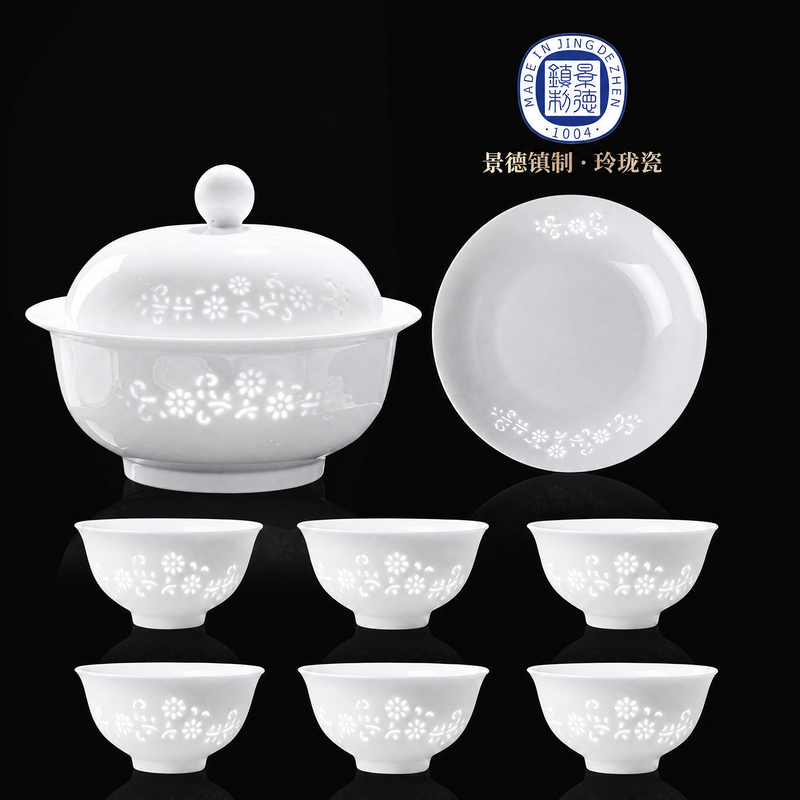 Jingdezhen Exquisite High-White Porcelain Bowl and Plate Set, Household Light Luxury High-Value Tableware Set, Bowls and Plates for Housewarming Gifts
