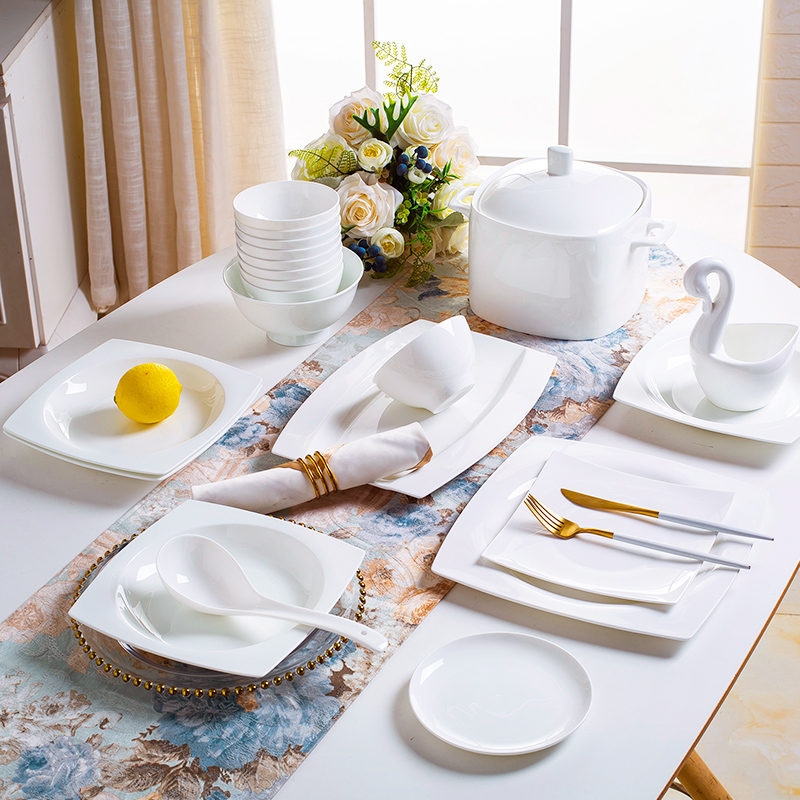 The dishes suit pure white jingdezhen ceramic tableware suit under The glaze color dishes home European contracted ipads porcelain bowl chopsticks