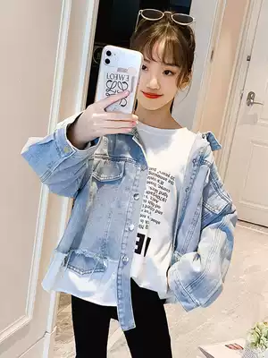 Girls denim coat Net red spring and autumn 2021 new autumn fashionable thin casual Children's short top