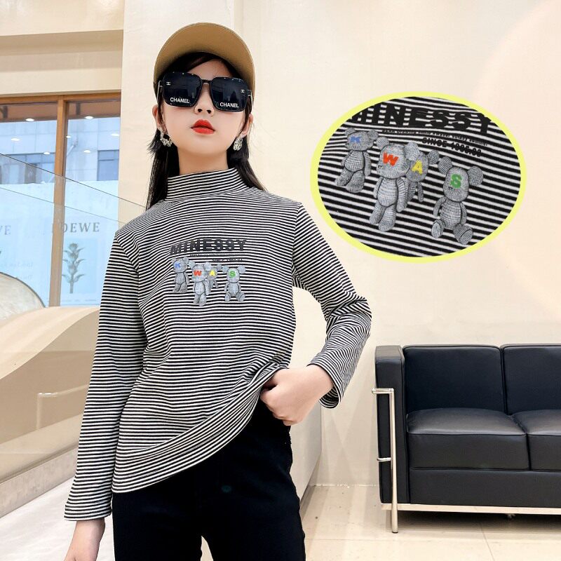 Duvet Girl Semi-High Neckline Undershirt Spring Autumn Ocean Pie inner lap child Stripes 100 lap CUHK Tong Autumn clothes