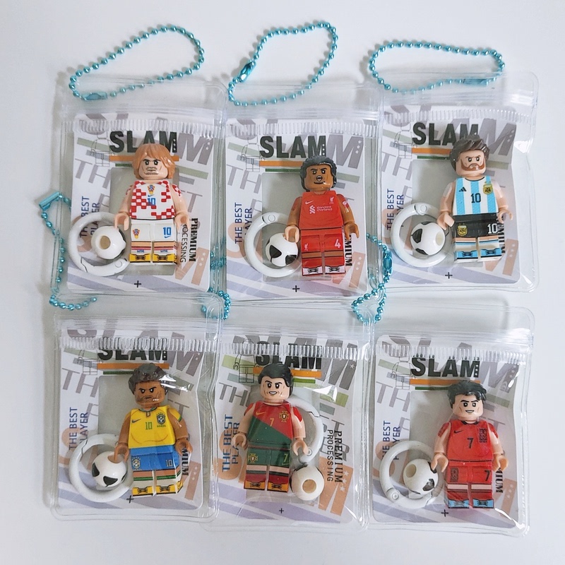 Football Star Cristiano Ronaldo and Neymar Building Block Figurine Keychain Backpack Pendant Football Merchandise Gift ins Style