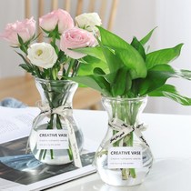 (Three-piece set)Glass vase Transparent hydroponic green dill vase Creative flower arrangement decorative small vase Living room ornaments