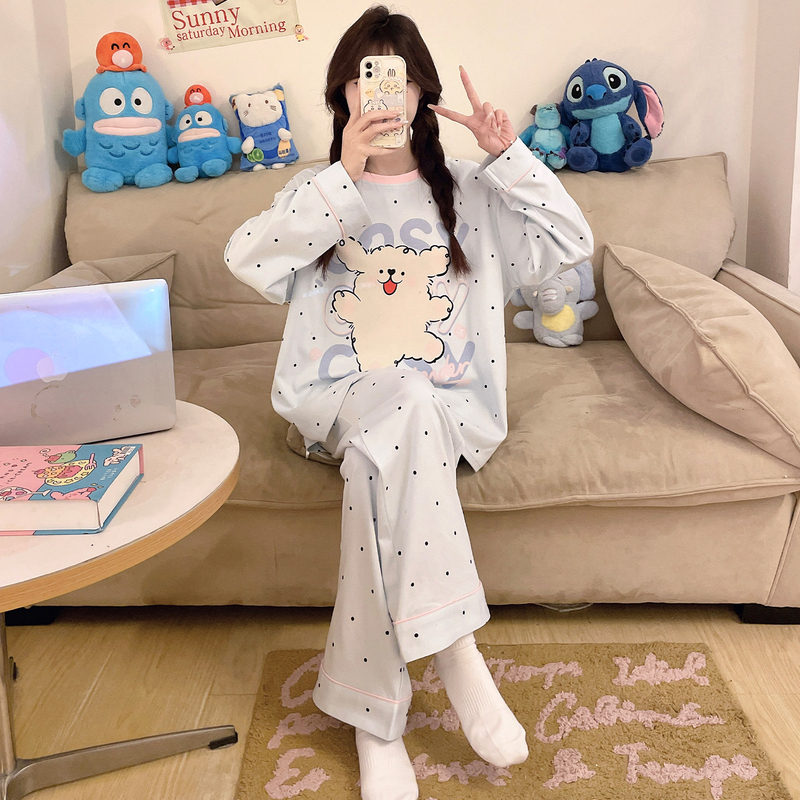 Spring and Autumn Pajamas for Women, Long-Sleeved and Long Pants Set, Pure Cotton, Thin, Loose, Plus Size, for Plus-Size Women 100kg Loungewear for Autumn Spring and Autumn Pajamas for Women, Long-Sleeved and Long Pants Set, Pure Cotton, Thin, Loose, Plus Size, for Plus-Size Women 100kg Loungewear for Autumn