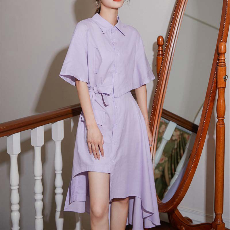 Purple STaro purple Light cooked Cold wind Dress female Retro summer wear 2021 new pattern Asymmetry Shirt skirt tender killer