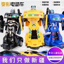 New creative deformation toy electric deformation tank children Bumblebee robot model car Xinjiang