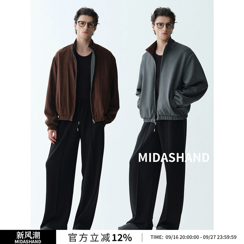 Midashand 26Aw Modal Blend Silhouette Harrington Jacket Relaxed Fit Reversible Stand Collar Coat for Men