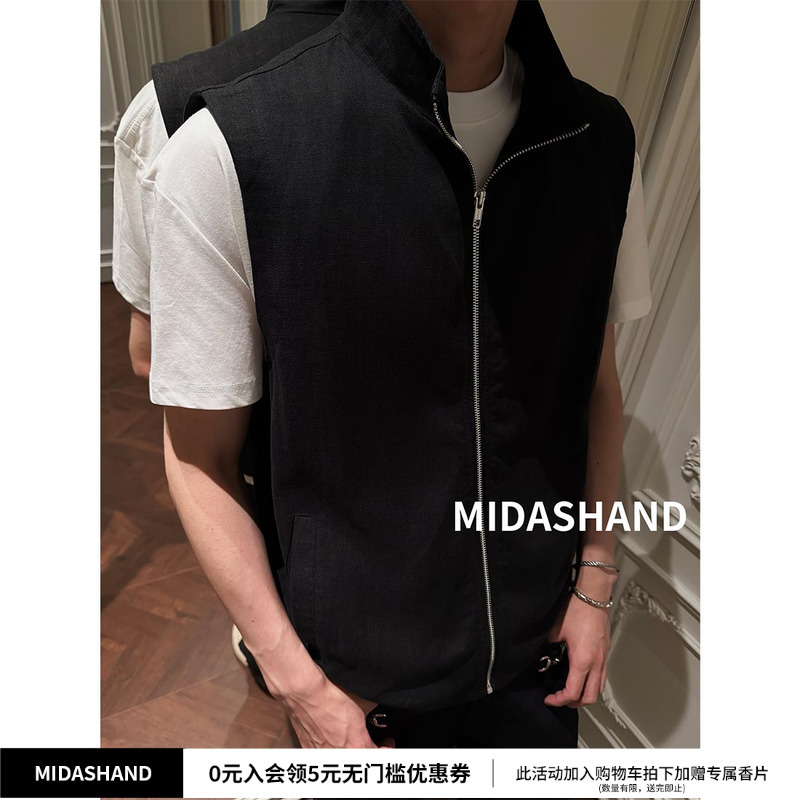 Midashand 26Ss Linen Tencel Lyocell Vest Outerwear Old Money Style Men's Stand Collar Zip-Up Waistcoat Jacket Midashand 26Ss Linen Tencel Lyocell Vest Outerwear Old Money Style Men's Stand Collar Zip-Up Waistcoat Jacket