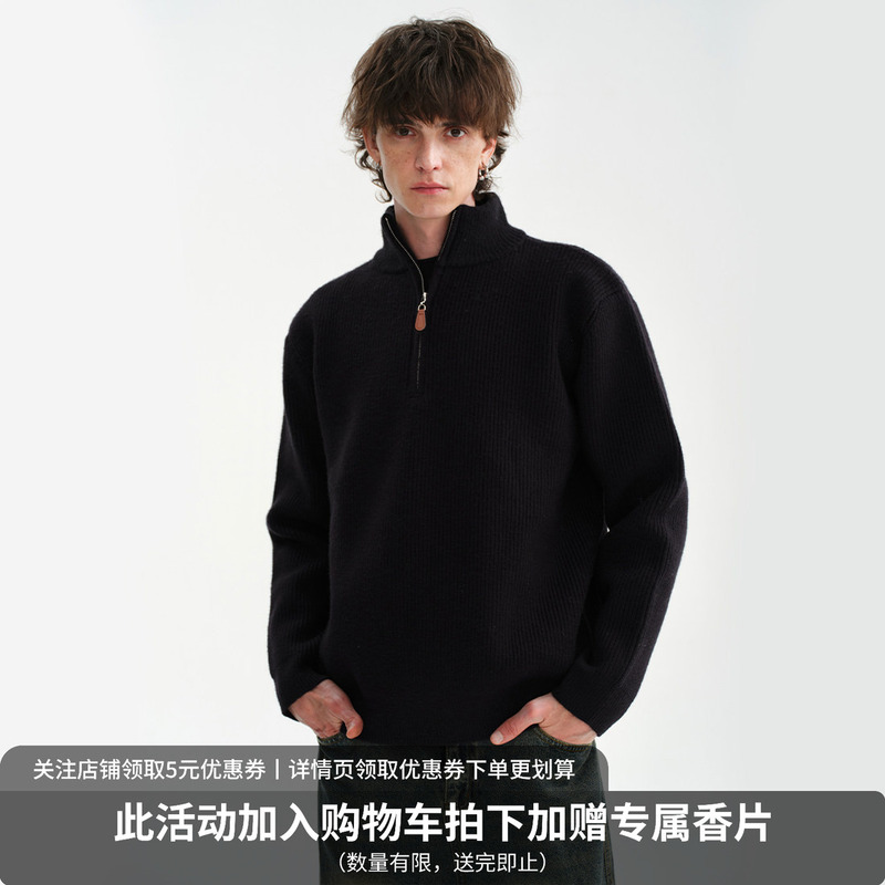 Midashand Heavyweight Men's Stand-Up Collar Sweater Old Money Half-Zip Preppy Style Knit Cardigan Spring New Arrival