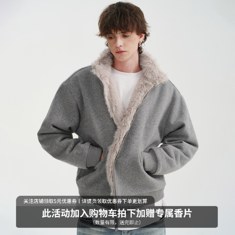 Midashand Wool Mountain Carving Cotton Jacket Men's Winter Short Reversible Workwear Stand Collar Thickened Jacket