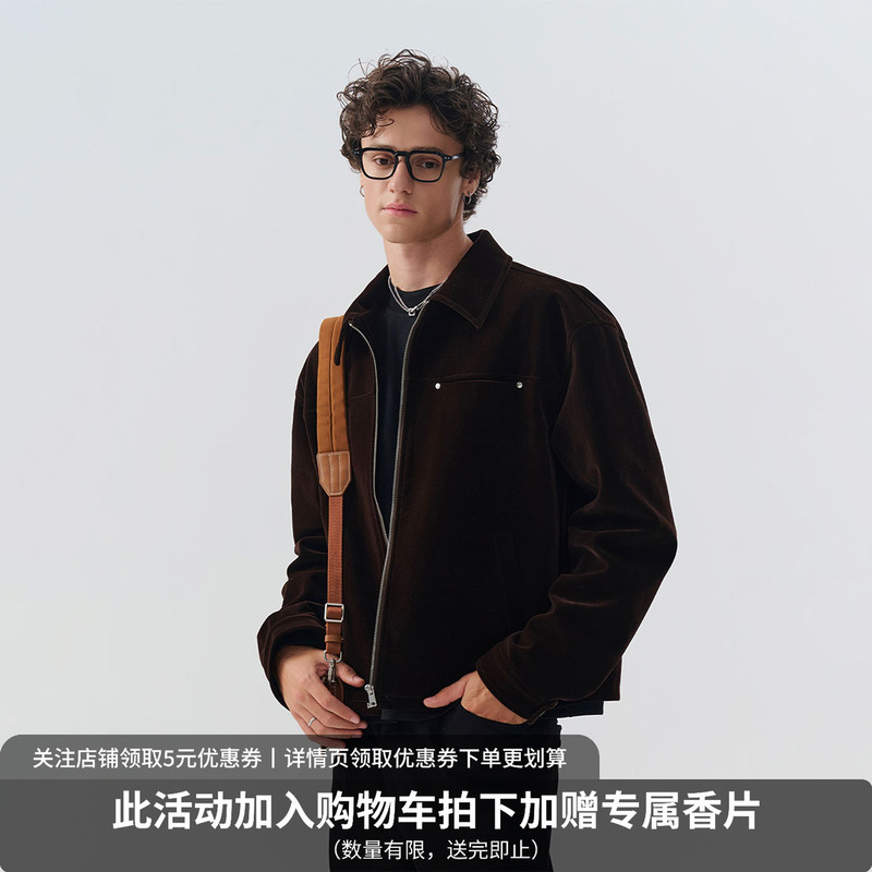 Wu Junteng's Style | Midashand Velvet Amber Jacket Men's Old Money Style Lapel Heavy-Duty Outerwear Autumn