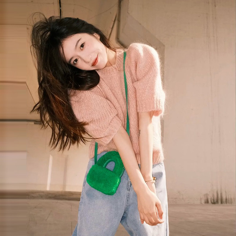 The new pure color gentle wind and thin bubble sleeve T - shirt tide in 2023