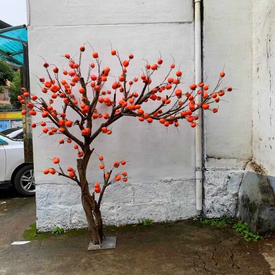 Artificial Persimmon Tree, Wish Tree, Fake Fruit Tree, Outdoor New Year Decoration, Artificial Decorative Tree for Hotel Lobby and Company Landscaping