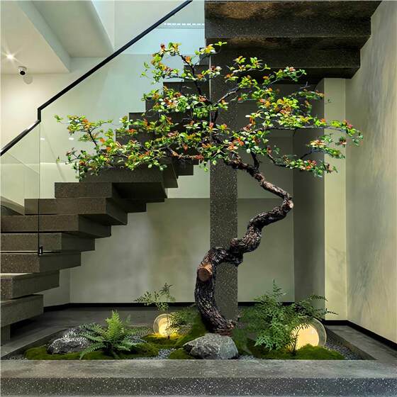 Simulated island spring flower window landscaping plant indoor high-end bionic decorative tree large fake tree simple landscape