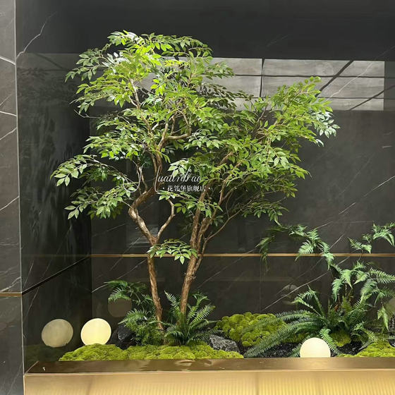 Simulated Green Plant Decoration, Simulated Painted Wood Tree, Indoor Potted Plant, Fake Tree Ornament, Large Simulated Tree, Floor-Standing Fake Plant
