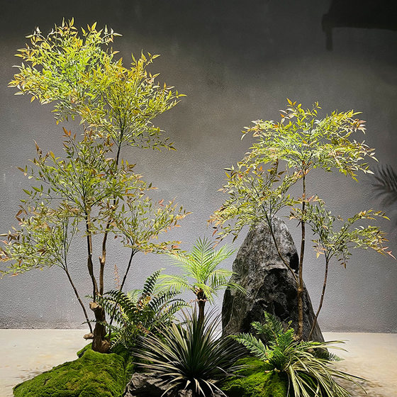 Simulated Nandina Bamboo Plant Decoration, Large Artificial Tree, Floor-Standing Potted Green Plant, Home Living Room Decoration, Nordic Style Bonsai