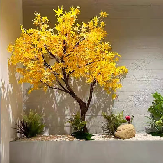 Large Artificial Floor-Standing Indoor Decorative Yellow and Red Maple Tree for Mall Window Displays, Fake Maple Leaf Tree Landscaping Ornament