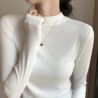 New Autumn and Winter Women's Long-Sleeved T-Shirt with Modal Base Layer, Round Neck, Versatile Solid Color Autumn Top with Stand Collar