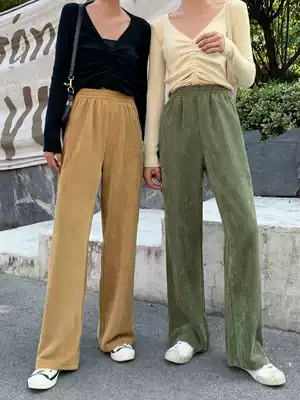 Corduroy wide-leg pants women's autumn and winter new elastic drop sense high waist loose small man thin hanging mopping pants