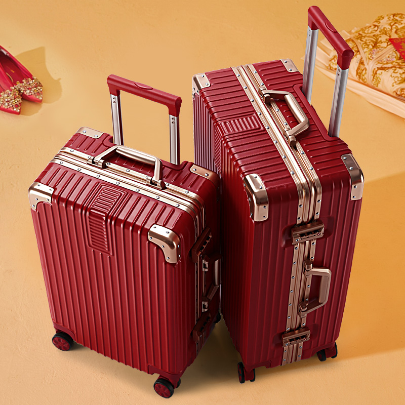 Wedding suitcase dowry box red leather suitcase wedding trolley case female password wedding bride dowry box pair