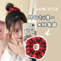 bm red plaid pig large intestine Hairband ins gentle wind Net red Korea simple fat sausage tie hair rope rubber band