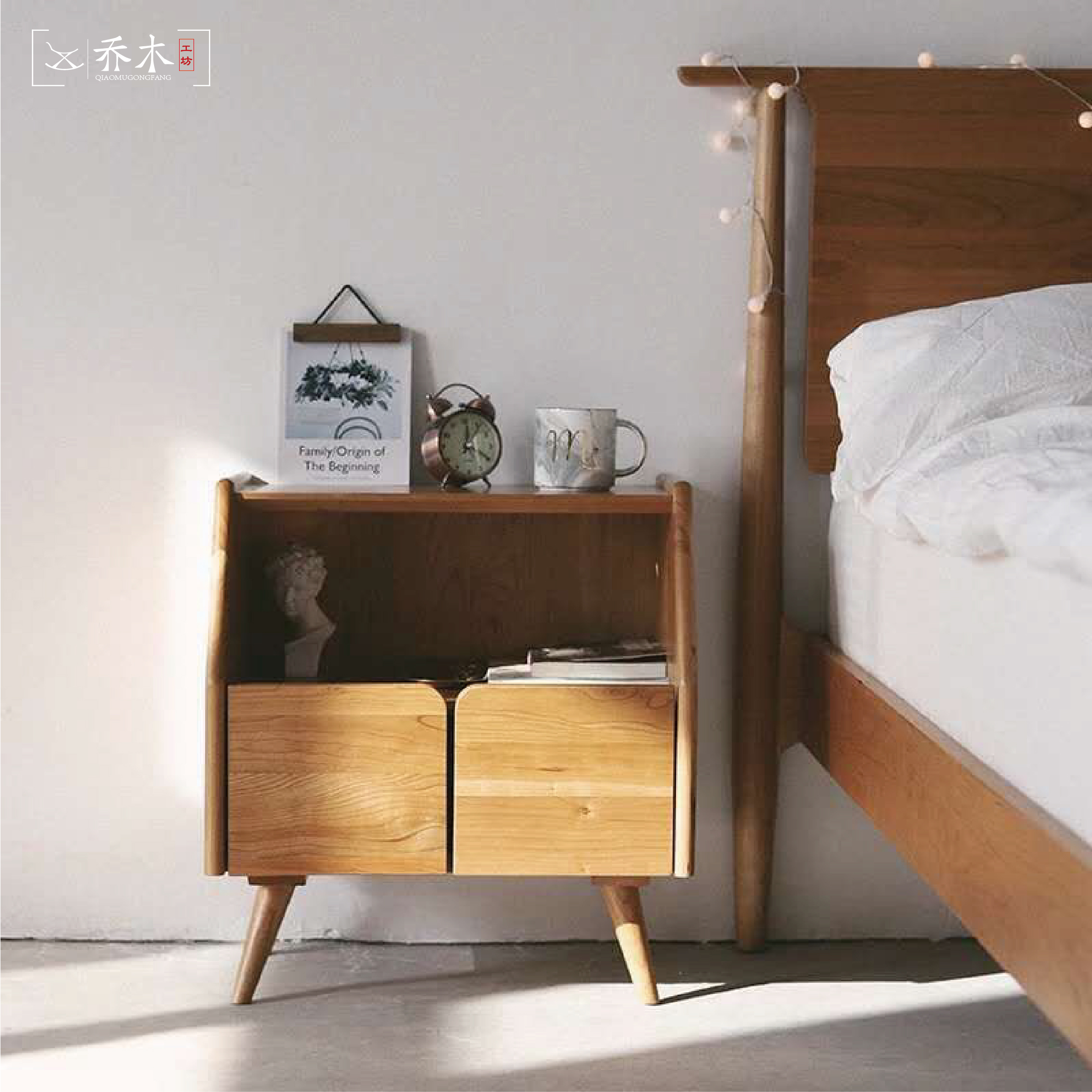 Nordic solid wood North American design storage modern quality countertop simple bedside small cabinet mini locker bedside cabinet
