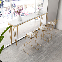 Milk Tea Shop Bar solid wood wall bar table and chair home creative marble window side high foot bar table and chair combination