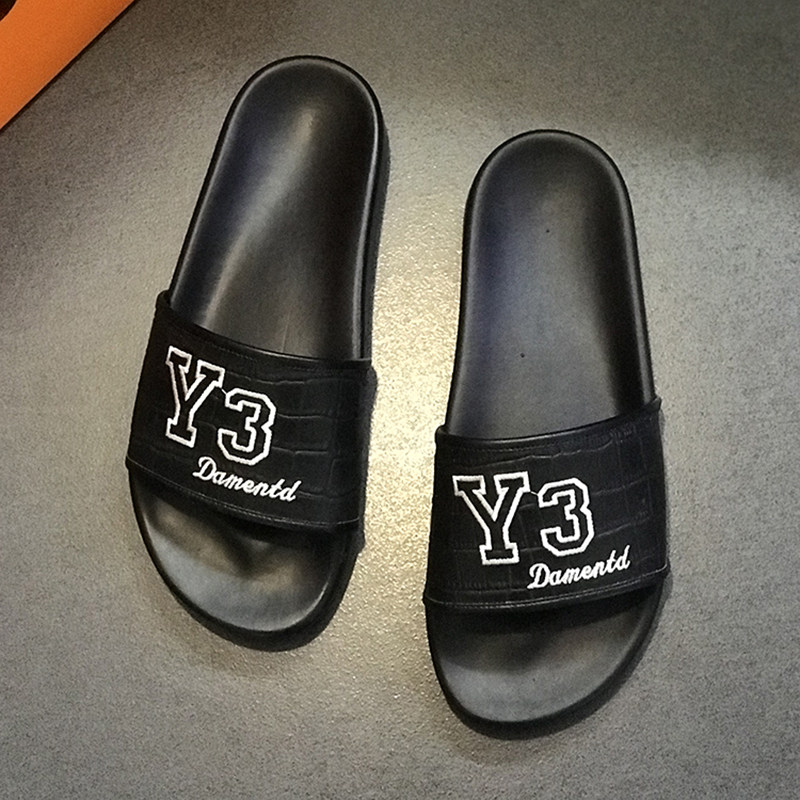 DAMENTD genuine leather Y3 word slippers men's shoes 2020 Summer new tide sign non-slip slippers worn 45 large size