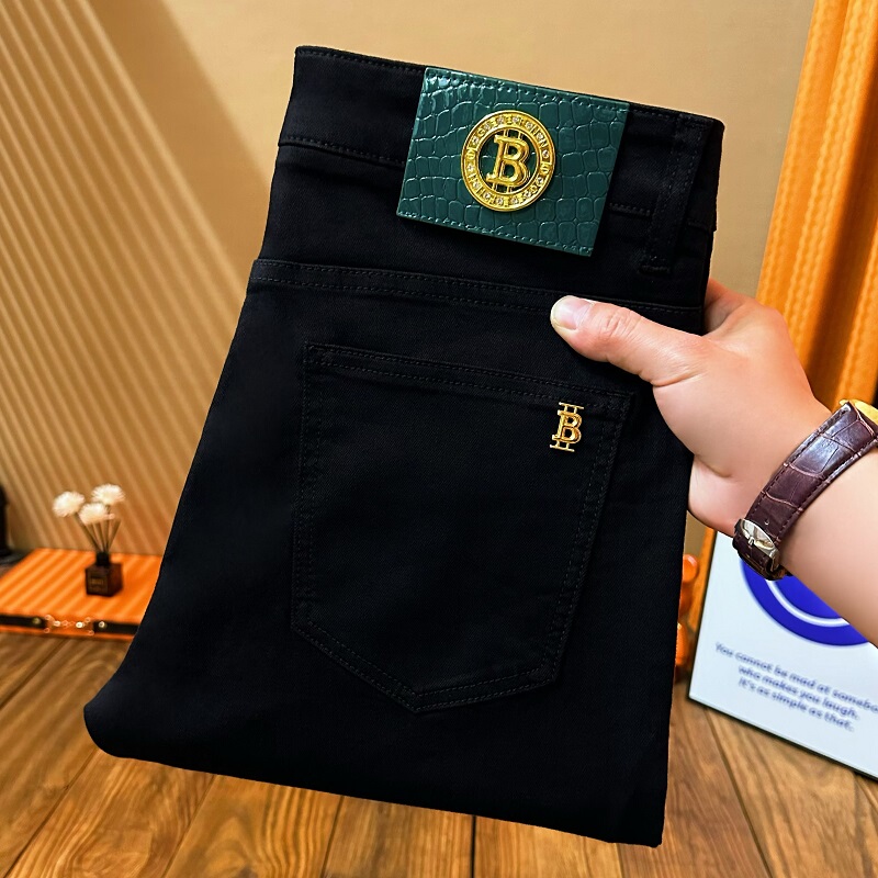 Summer Thin Black Jeans for Men, New Elastic Classic High-End Letter-Decorated Slim-Fit Skinny Pants Summer Thin Black Jeans for Men, New Elastic Classic High-End Letter-Decorated Slim-Fit Skinny Pants
