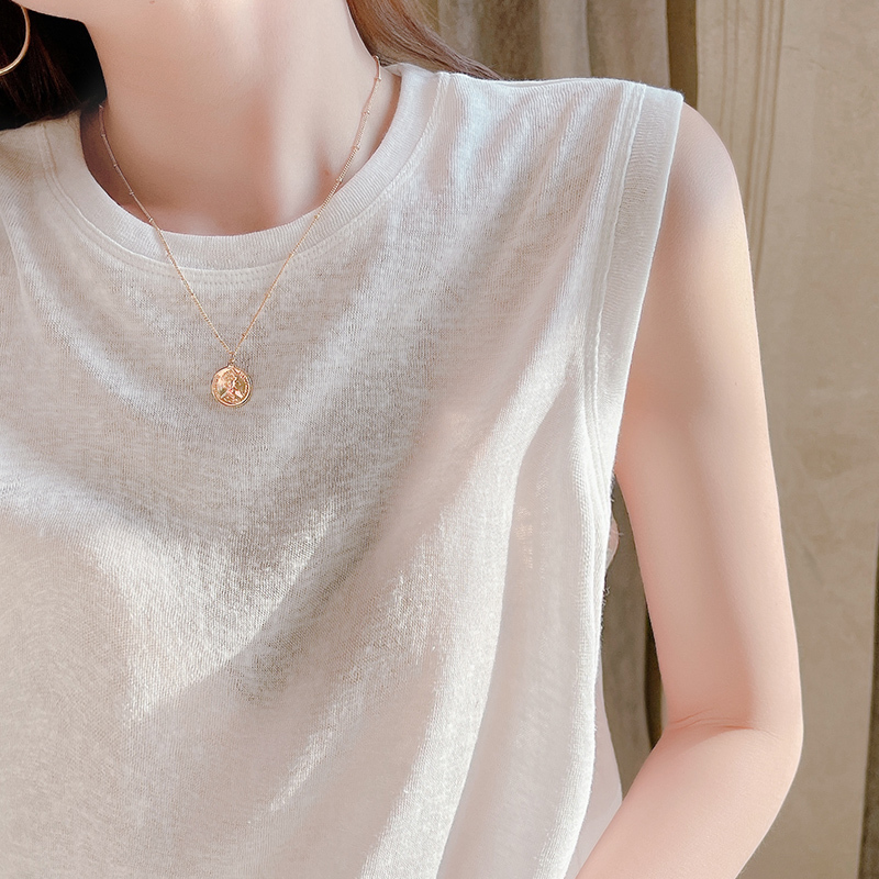 White Sleeveless Vest for Women, Loose and Thin, Suitable for Layering, Base Layer T-Shirt, Sleeveless Knit Top for Summer