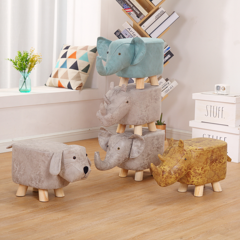 creative children animal modeling elephant changing shoes cute calf stool household cartoon solid wood bench net red lazy man