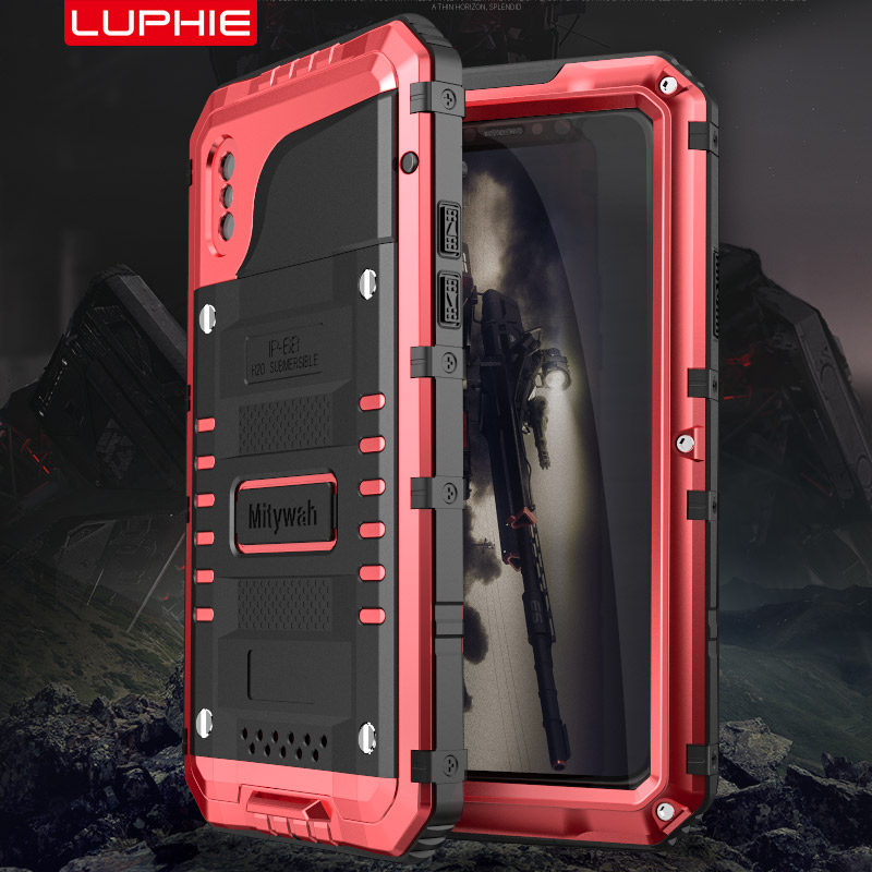 Luphie Beowulf IP68 Waterproof Diving Tempered Glass Silicone Shockproof Aluminum Metal Case Cover for Apple iPhone X