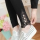 Mùa xuân và mùa thu quần legging mỏng mặc quần cotton nữ kích thước lớn ren chín quần cao eo đen bó chân quần