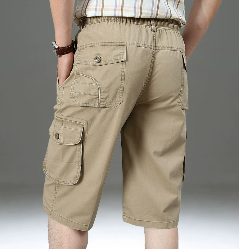 Mùa hè 2020 quần short nam rộng bên ngoài mặc quần yếm mỏng quần rộng kích thước lớn nhiều túi cotton cắt quần xu hướng - Quần làm việc