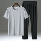 Тонкая футболка с коротким рукавом, дышащий быстросохнущий спортивный костюм, шелковые штаны, комплект, оверсайз
