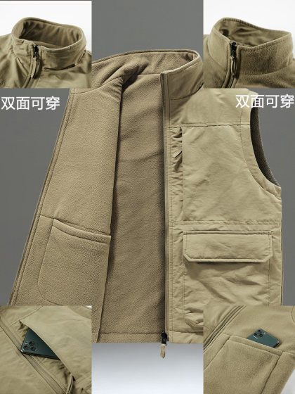 秋冬季双面穿马甲男加绒加厚抓绒坎肩背心户外休闲摇粒绒马夹外套