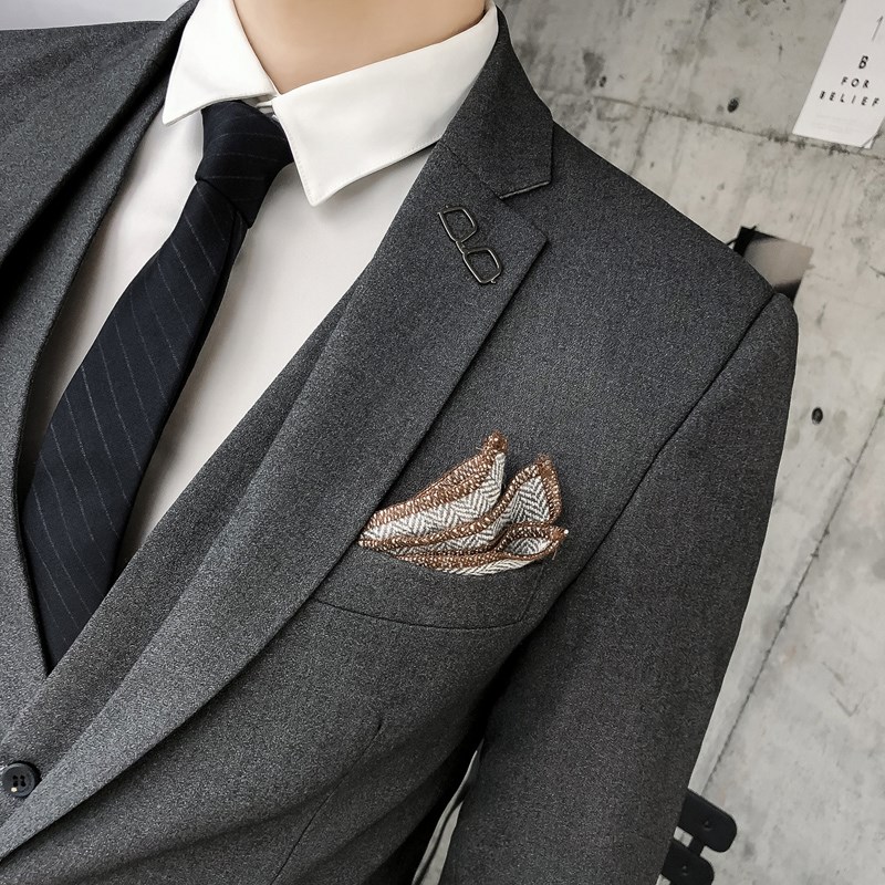 Suit áo khoác Hàn Quốc phiên bản phù hợp với kinh doanh bình thường ba mảnh nhóm đám cưới nhà tạo mẫu tóc phù hợp với một nam giới