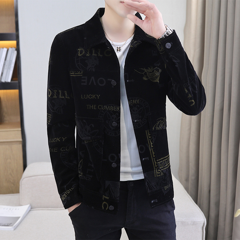 New Fall Men's clips Kick-shirt Han version Tide Handsome casual printed jacket Men's jacket 100 hitch Tide Cards Jacket