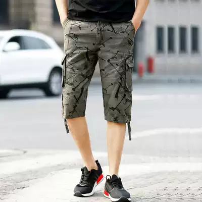 Cotton Capri pants overalls casual shorts men plus size multi pocket 7-point pants 5-point pants cotton five-point pants