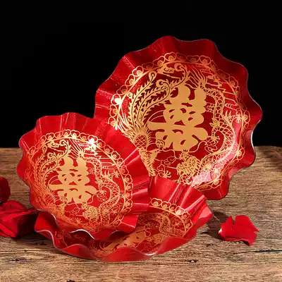 Wedding supplies Chinese style acrylic candy plate wedding red fruit plate wedding wedding banquet happy word dry fruit plate